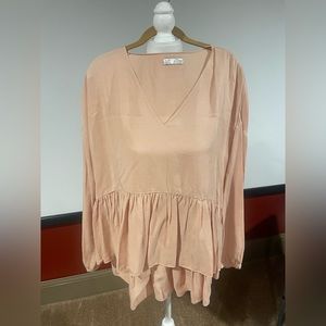 Zara blush colored loose ruffle hem top. XXL